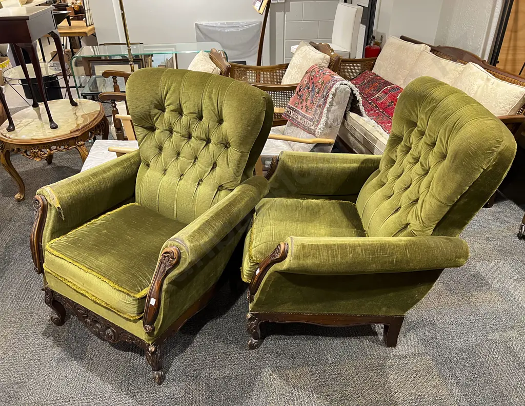 Pair Victorian Button Back Armchairs Image 1++