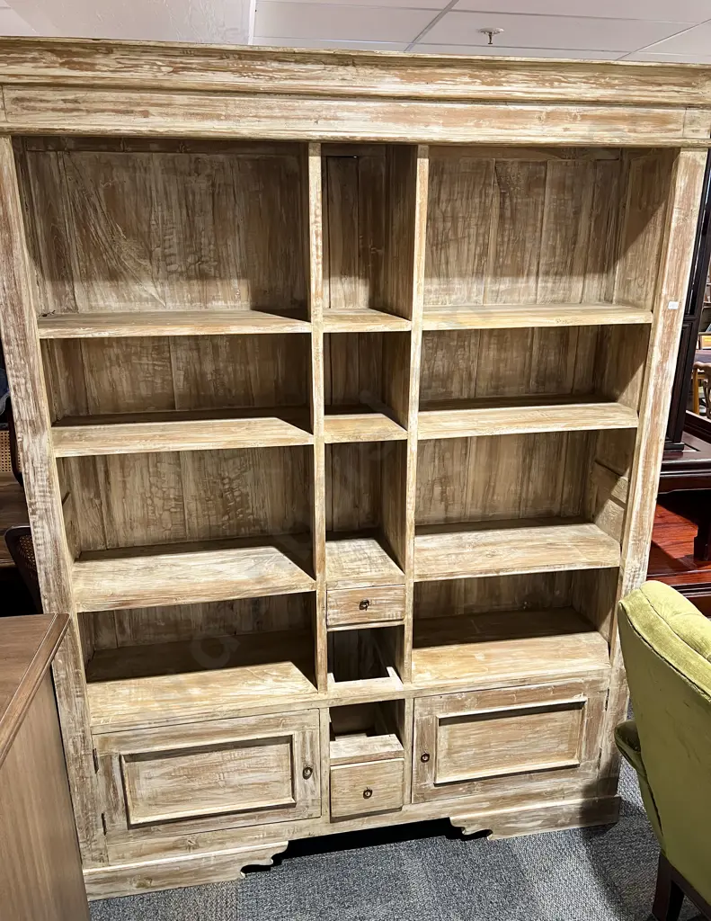 Large Limed Wooden Sectional Bookcase Image 1++