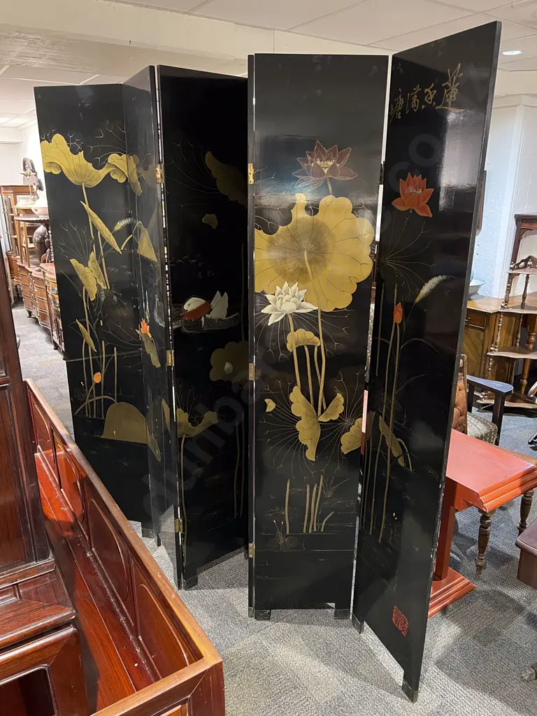 Six Panelled Ebonised Dressing Screen Image 1++
