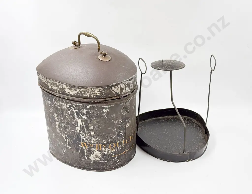 Victorian Metal Barrister's Wig Box & Original Stand Image 1++