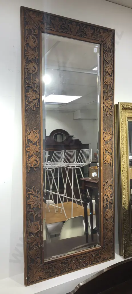 Rectangular Bevell Edged Wall Mirror with Chip Carved Frame Image 1++