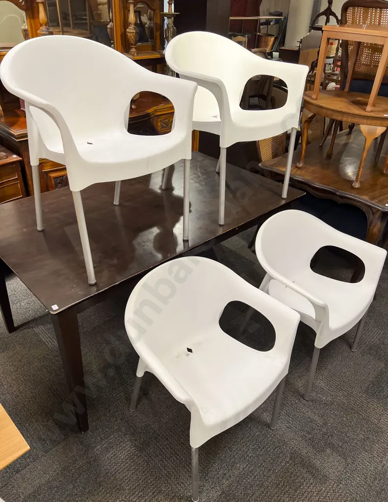Set of Four "Made in Portugal" White Plastic Armchairs Image 1++