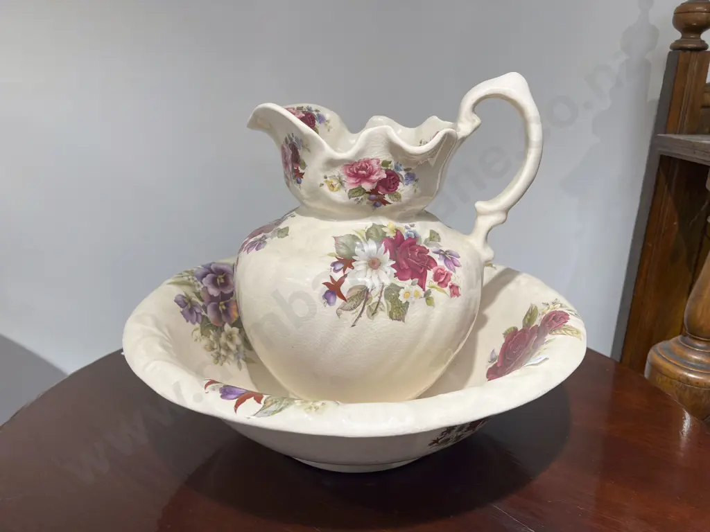 Floral Decorated Wash Jug & Basin Image 1++