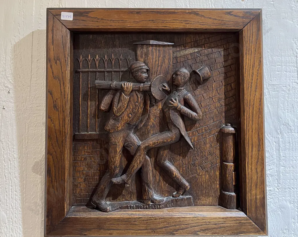Oak Carved Story Board "Beg Your Pardon Sir" Image 1++