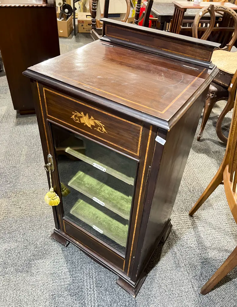 Edwardian Inlaid Music Cabinet with Music Stand Tilt Top Image 1++