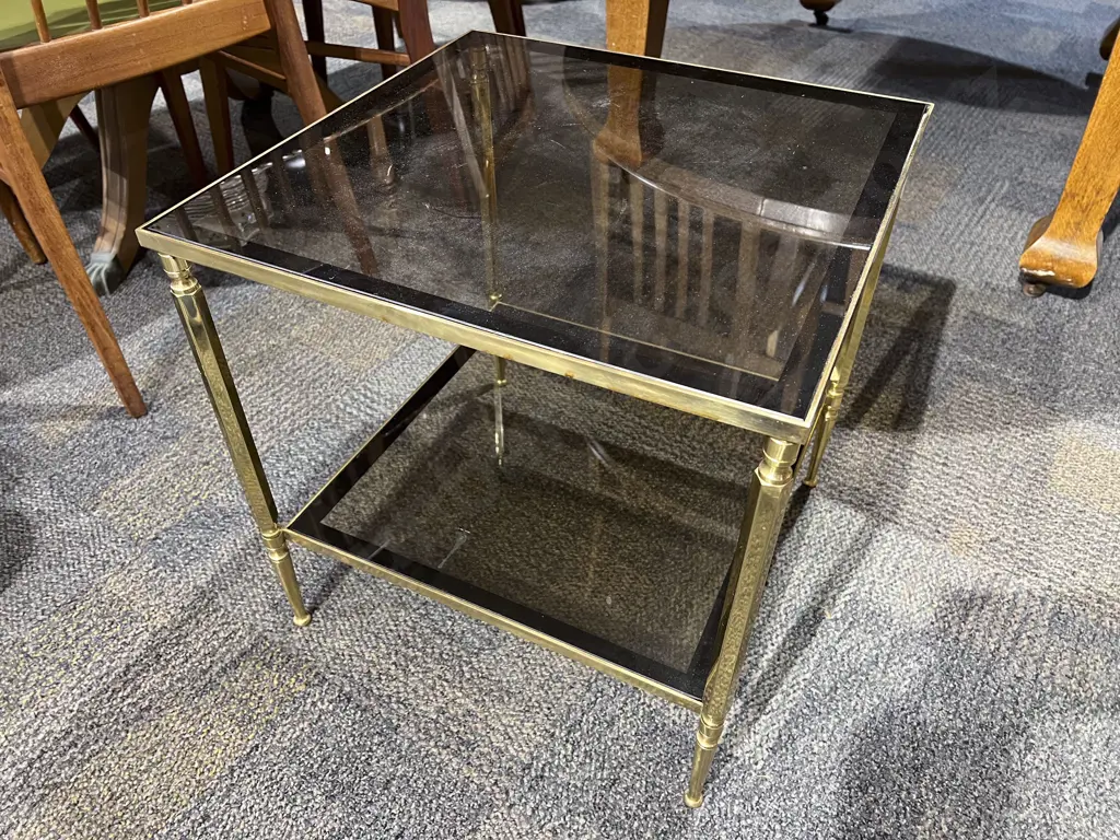 Brass & Smoked Glass Two Tier Coffee Table Image 1++