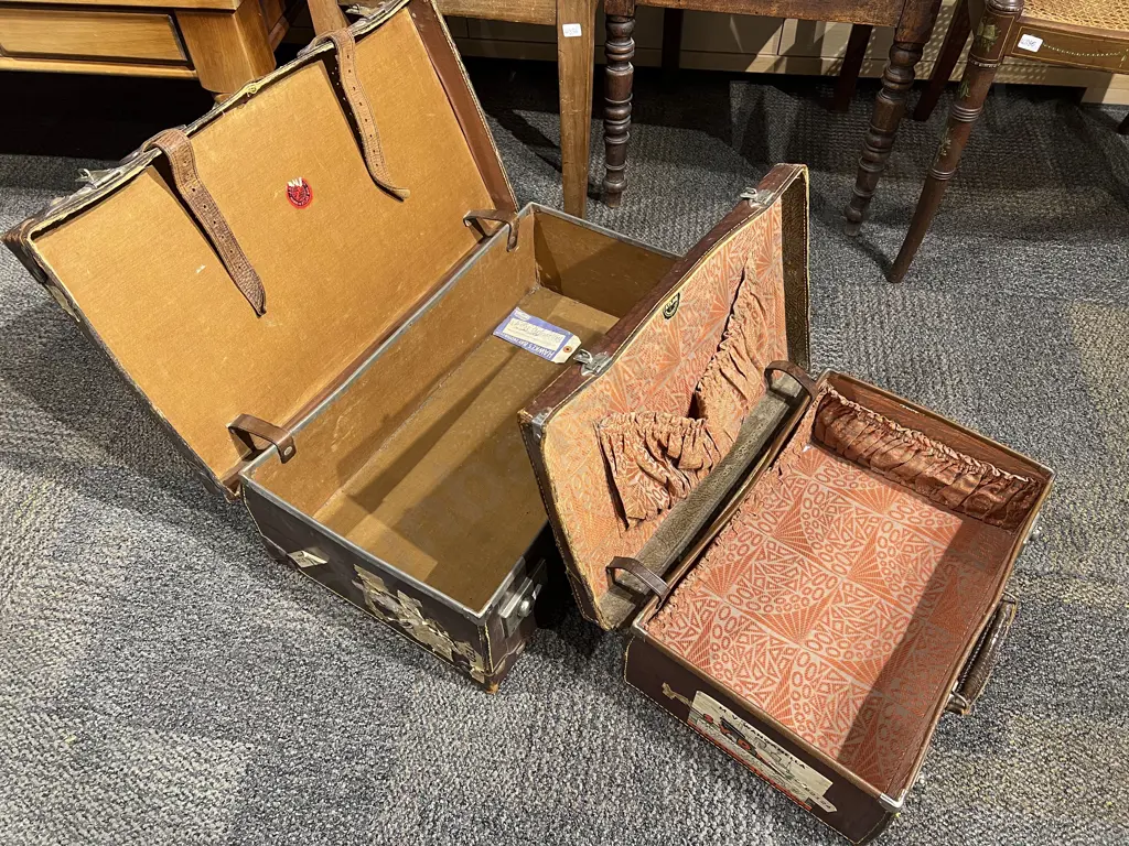 Two Vintage Leather Suitcases Image 1++