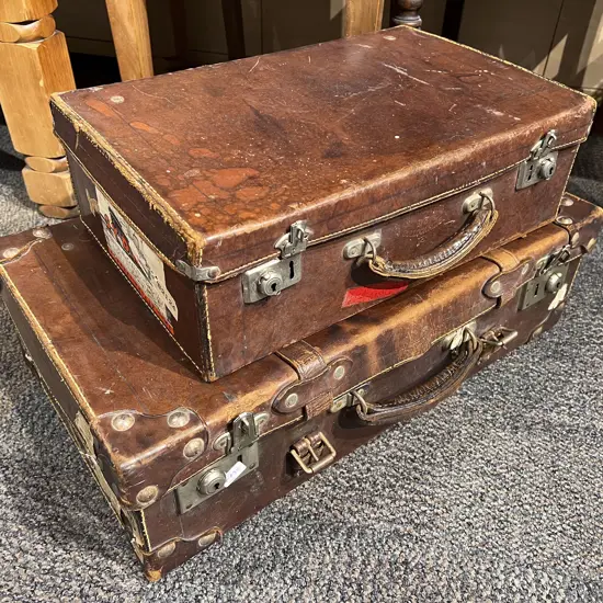 Two Vintage Leather Suitcases