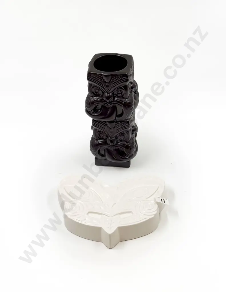Two NZ Pottery Maori Themed Pieces Image 1++