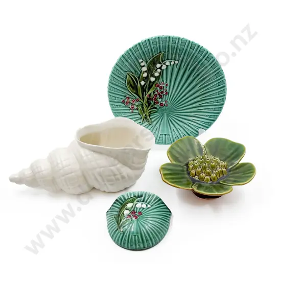 Two Pieces of Majolica together with Shell Vase & Other