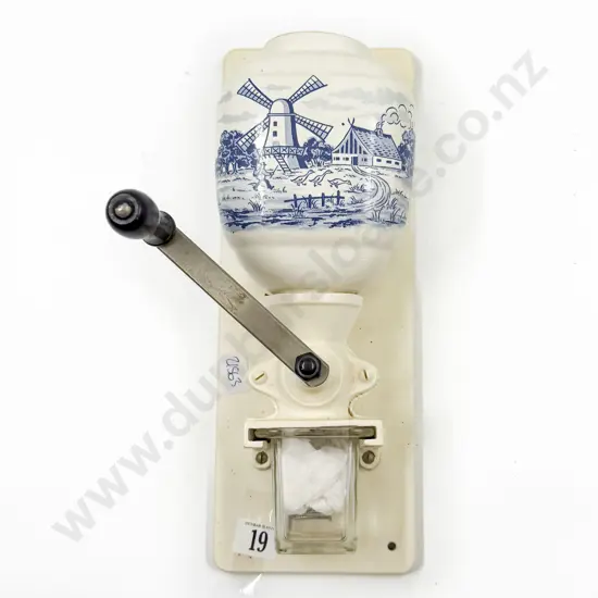 German Blue & White Wall Hung Coffee Grinder