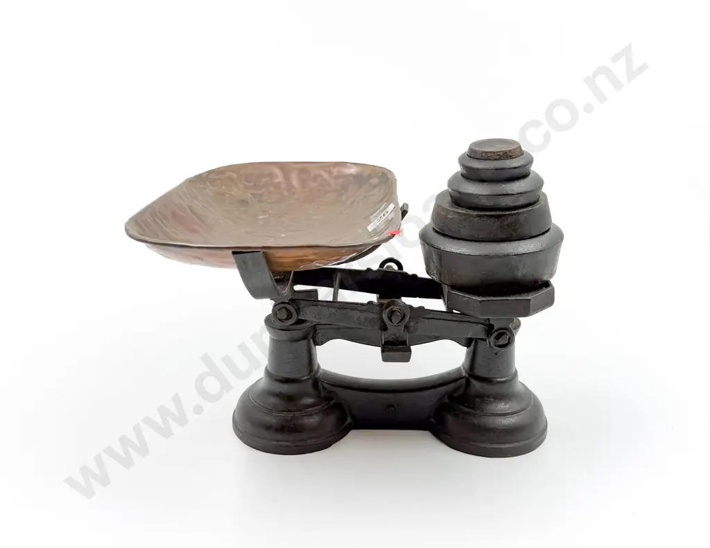 Cast Iron Weights & Scales with Copper Tray Image 1++