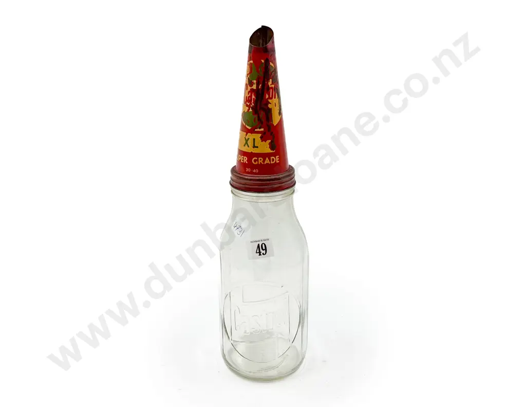Vintage Glass Oil Bottle with Tin Funnel Top Image 1++