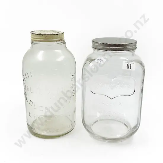 Two Vintage Branded Glass Jars