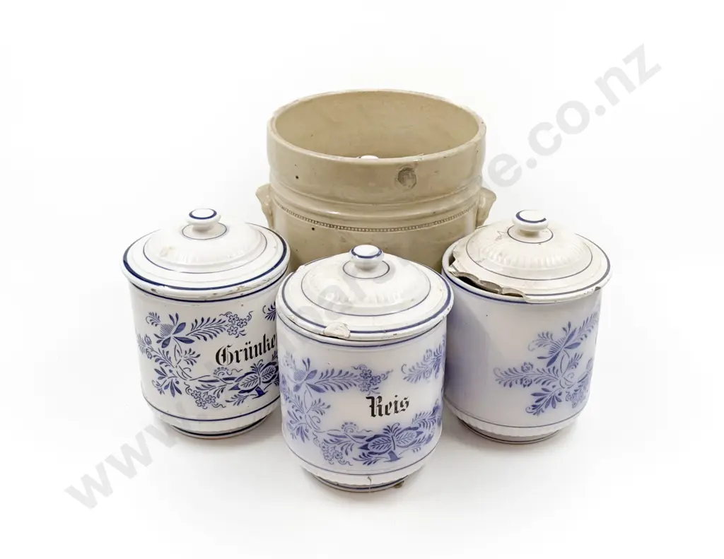 Four Assorted Vintage Kitchen Storage Jars together with Stoneware Crock Image 1++