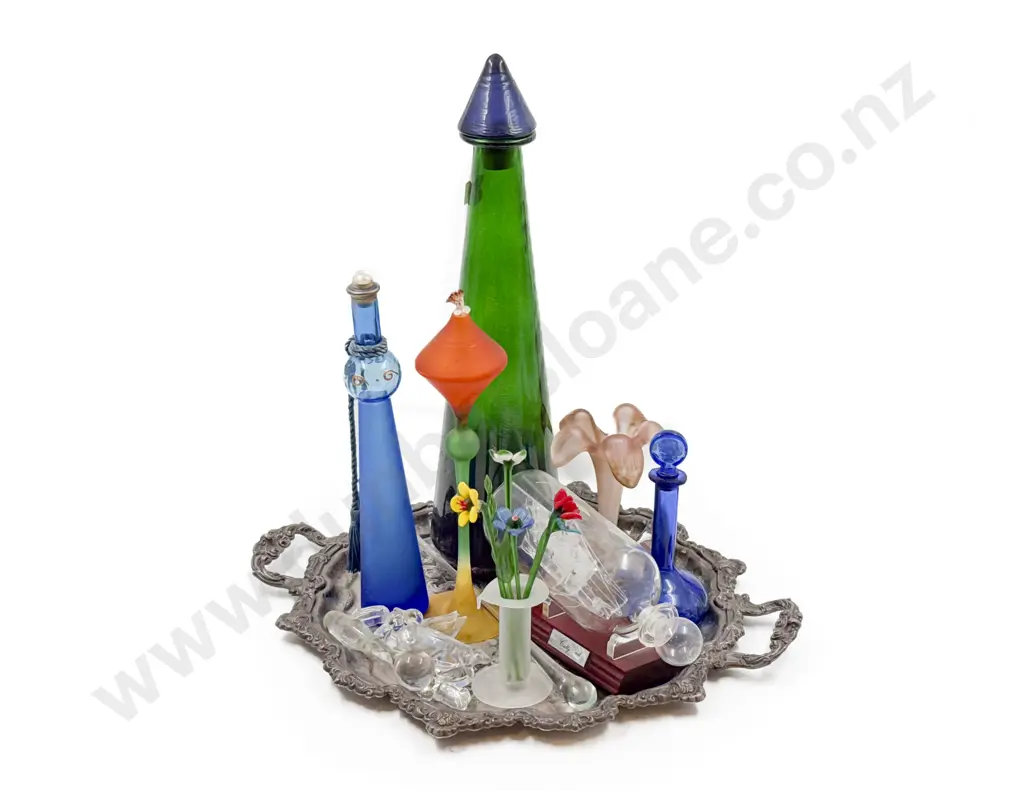 Quantity of Assorted Art Glass on Double Handled S/P Tray Image 1++