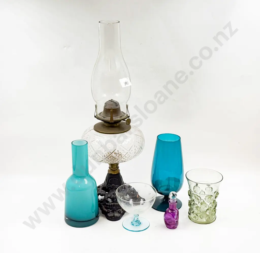 Kerosene Lamp & Assorted Vintage Glassware Image 1++
