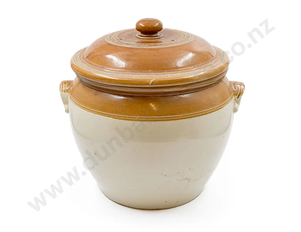 Large Vintage Lidded Stoneware Crock Image 1++