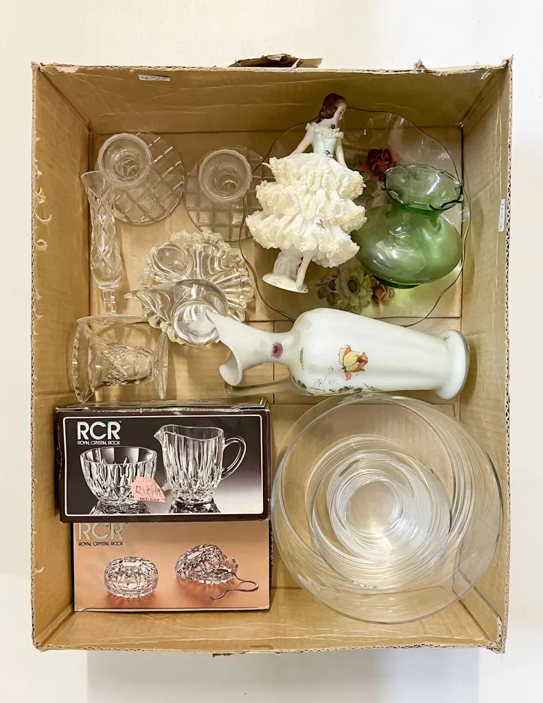 Quantity of Assorted Crystal & Glassware together with Dresden Figure Image 1++