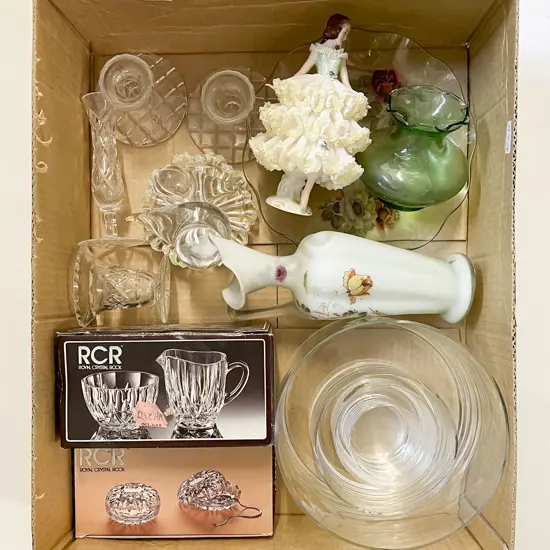 Quantity of Assorted Crystal & Glassware together with Dresden Figure