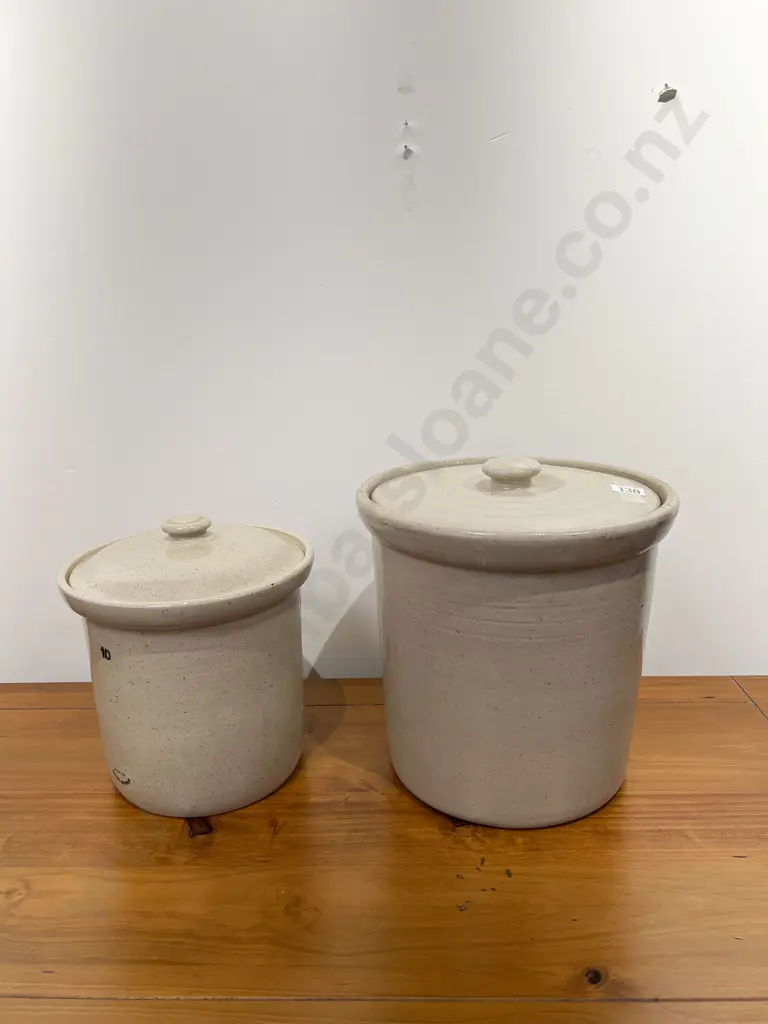 Two Vintage Timaru Potteries Stoneware Jars Image 1++