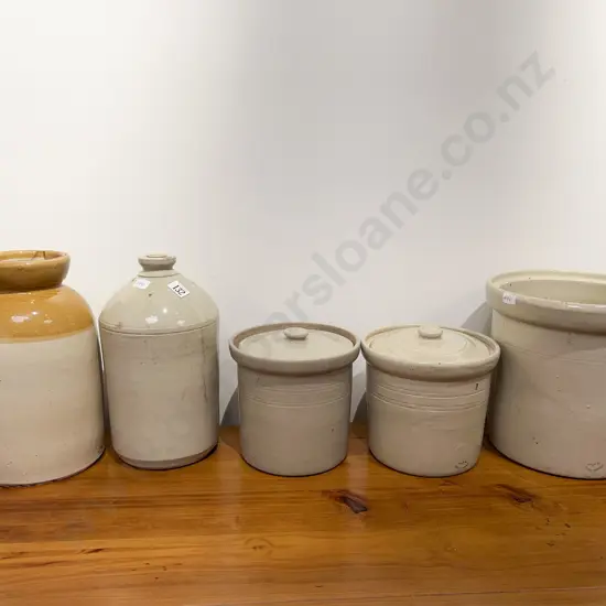 Five Assorted Stoneware Jars & Crocks etc (A/F)