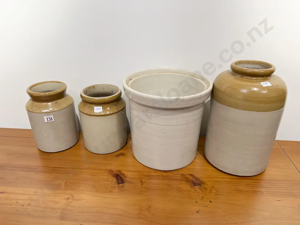 Three Assorted Stoneware Crocks together with Jar Image 1++