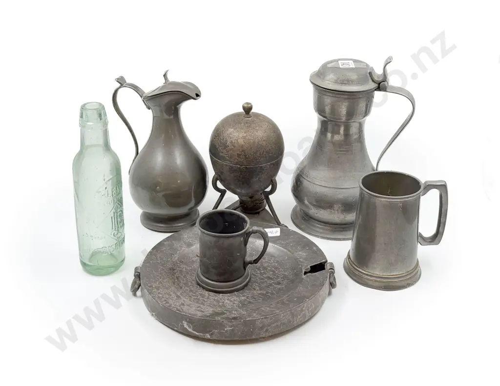 Various Antique Pewter Ware Silver Plate Dish & Glass Bottle Image 1++