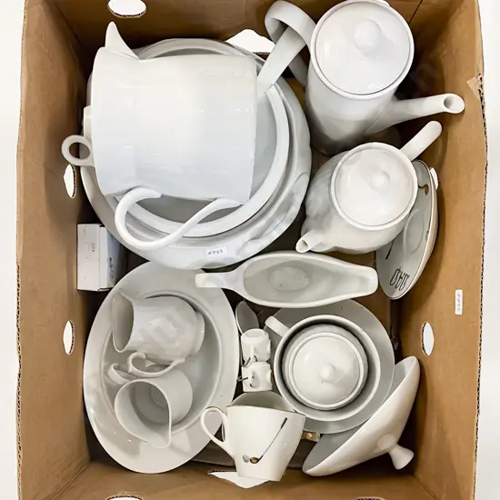 Box Quantity of Assorted White Crockery