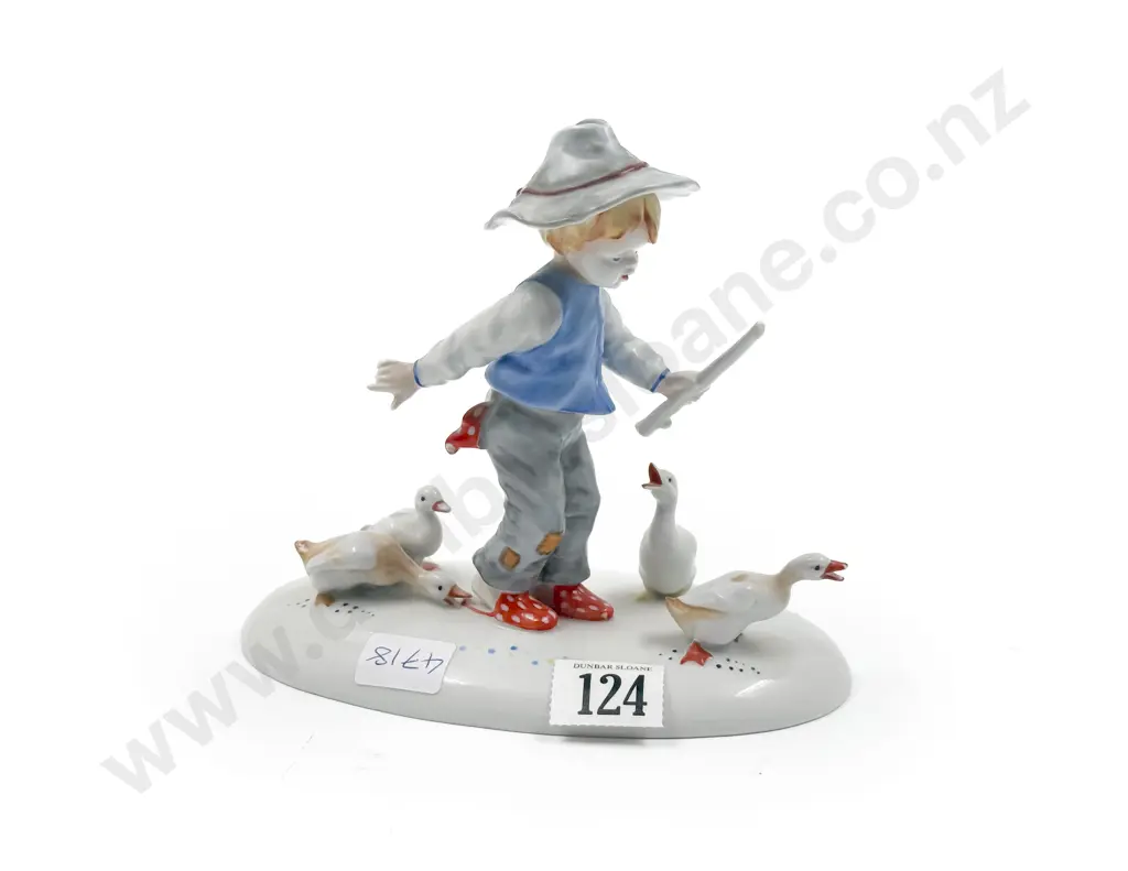 German Figure of Young Boy with Geese Image 1++