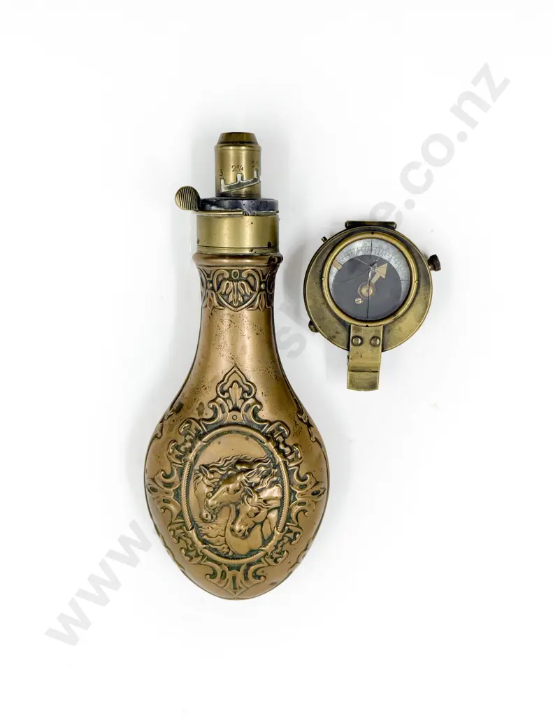 Vintage Military Compass together with Powder Flask Image 1++