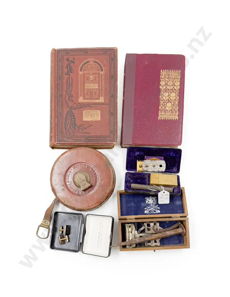 Vintage Tape Measure together with Two Vintage Books Razor Lighter & Cufflinks Image 1++