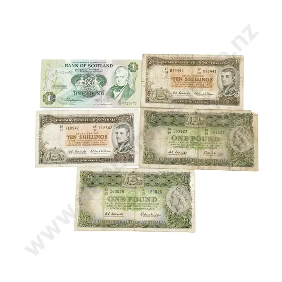 Vintage S/P Place Holder together with Five Assorted World Bank Notes
