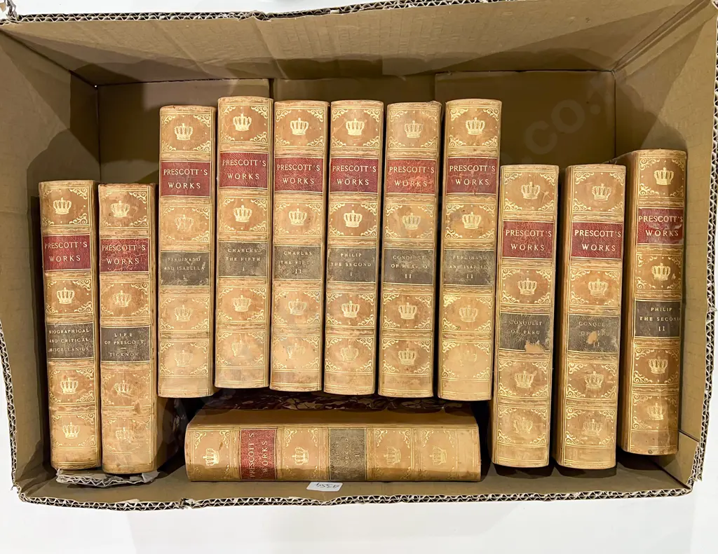 Quantity of Prescott's Works Leatherbound Volumes Image 1++