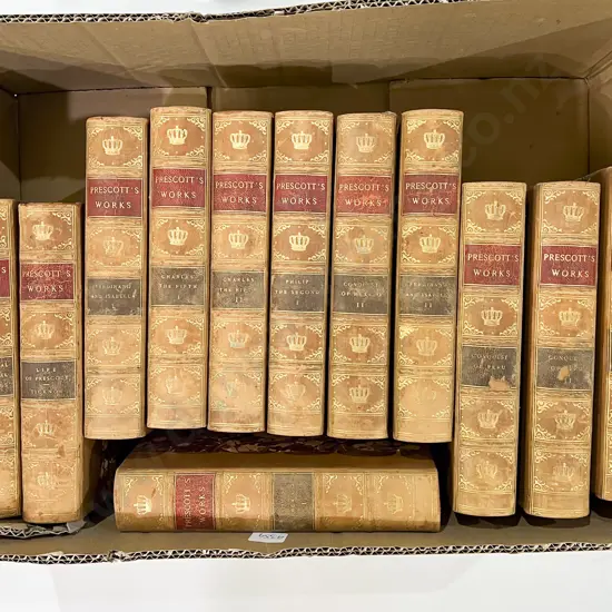 Quantity of Prescott's Works Leatherbound Volumes