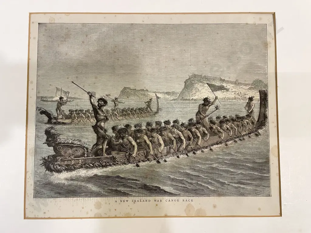 A New Zealand War Canoe Race Coloured Bookplate (unframed) Image 1++