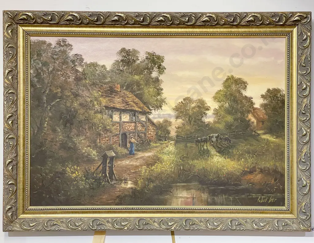 Robert Ixer - Farmhouse Scene - Oil on Board Image 1++