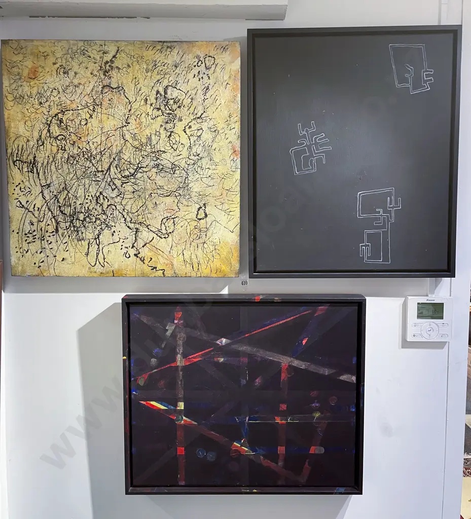 Janet Mazenier - Burnt - Mixed Media on Board together with Two Other Abstract Works Image 1++