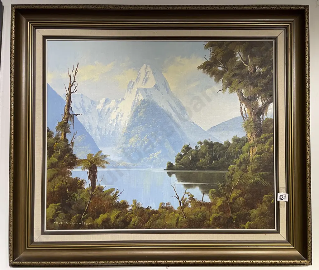 Richard Franklyn - Lakeside Mountainscape - Oil on Board Image 1++