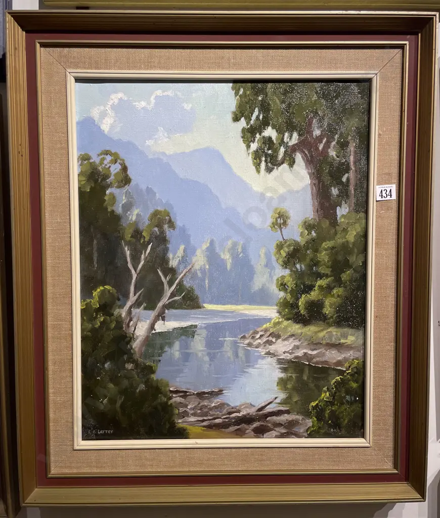 E B Lattey - Taraingamutu Valley - Oil on Canvas Image 1++