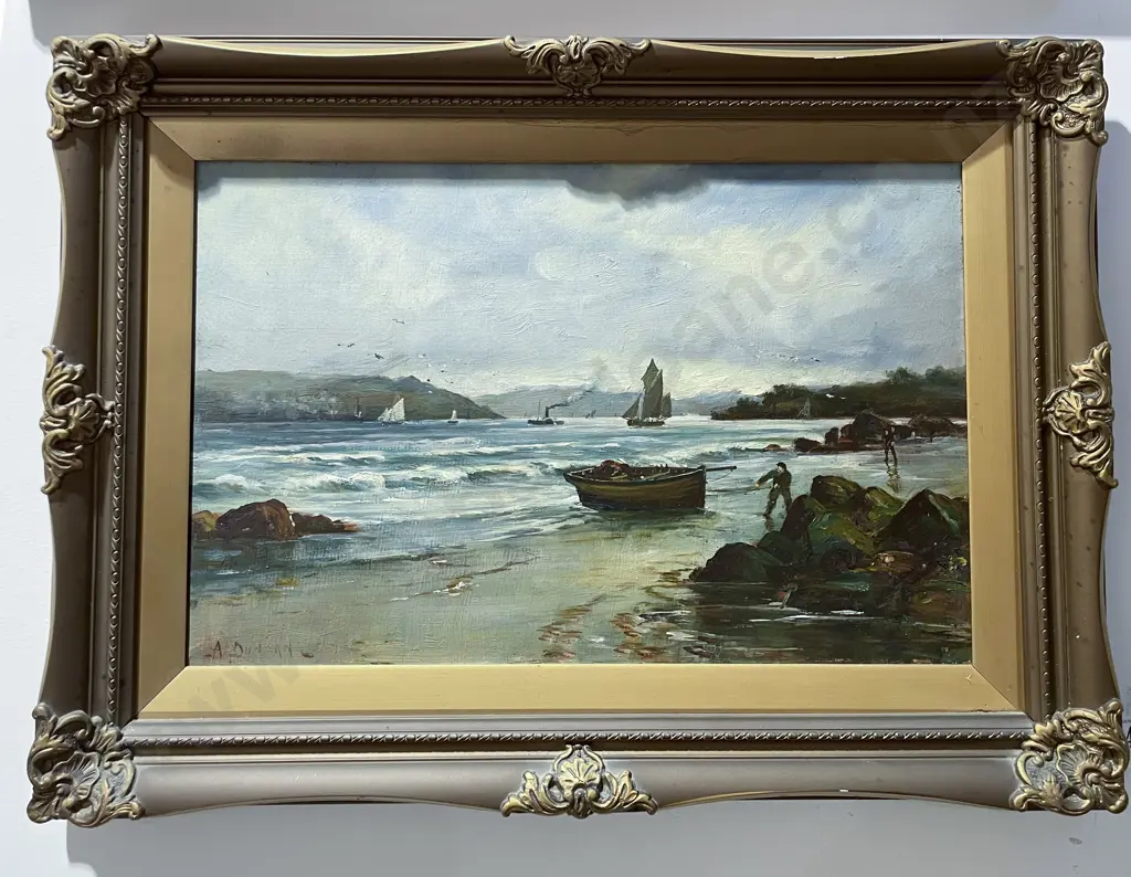 A Duncan - Vintage Coastal Scene - Oil on Board Image 1++