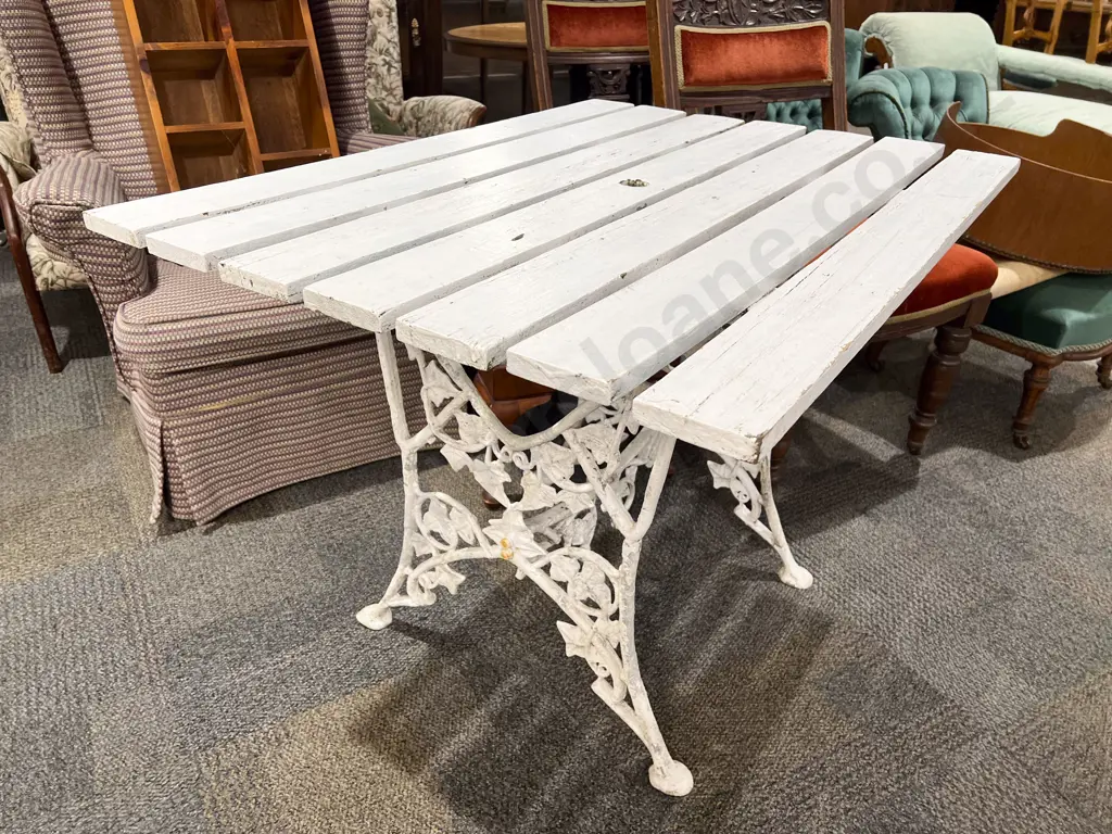 Outdoor Table with Decorative Cast Iron Painted Base Image 1++