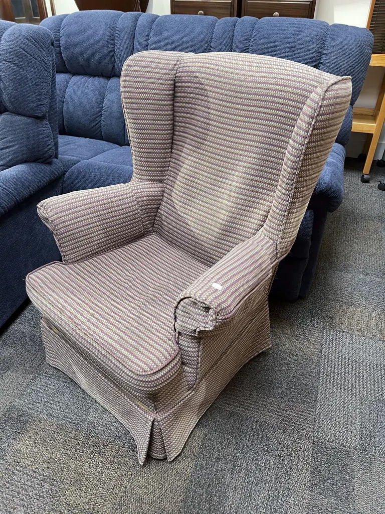 Upholstered Wingback Armchair together with Small Occasional Shelf Image 1++