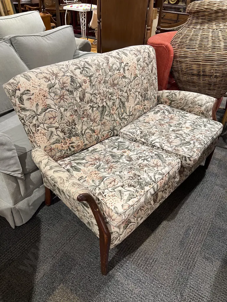 Mid Century Floral Upholstered Two Seater Sofa of Neat Proportions Image 1++