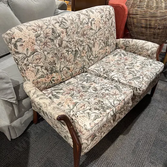 Mid Century Floral Upholstered Two Seater Sofa of Neat Proportions