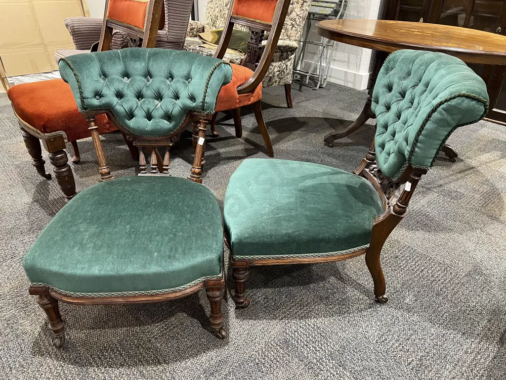 Pair of Vict Walnut Nursing Chairs Image 1++