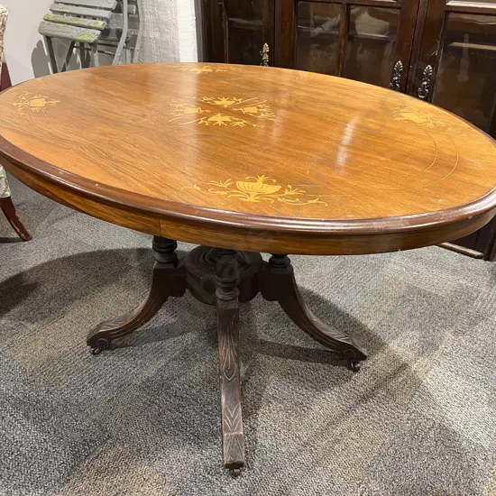 Vict. Walnut & Marquetry Oval Snap Top Loo Table