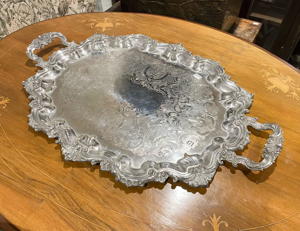 Large Silver Plated Two Handled Banquet Tray Image 1++