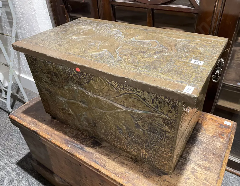 Embossed Brass Coal Box Image 1++