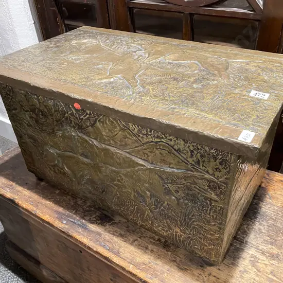 Embossed Brass Coal Box